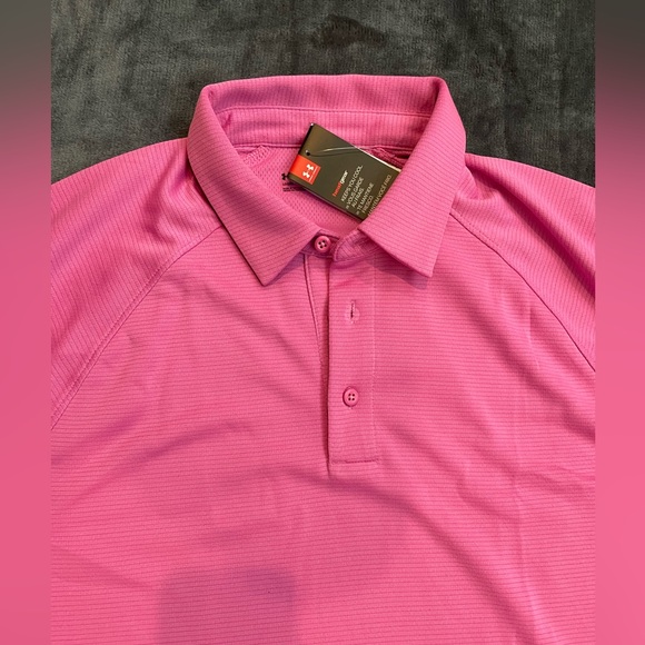 Men’s Under Armour Heat Gear Pink Short Sleeve Polo Shirt. Large. Loose Fit. NWT - Picture 2 of 7